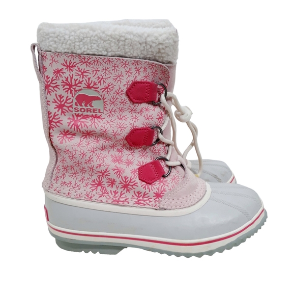 Sorel Yoot Pac Leather Snow Winter Boots Pink Snowflake - Picture 5 of 11